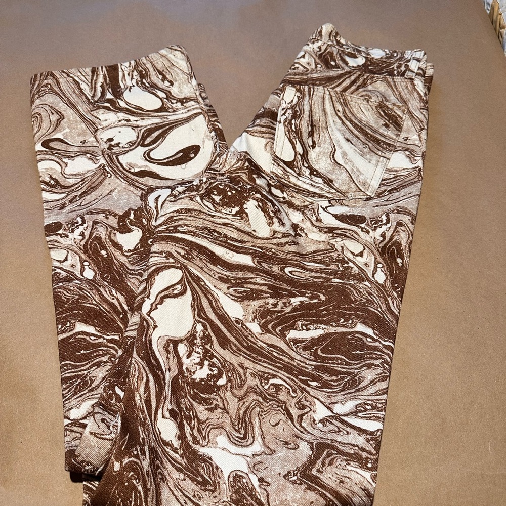 Topshop Brown and Cream Marble-Print Jeans